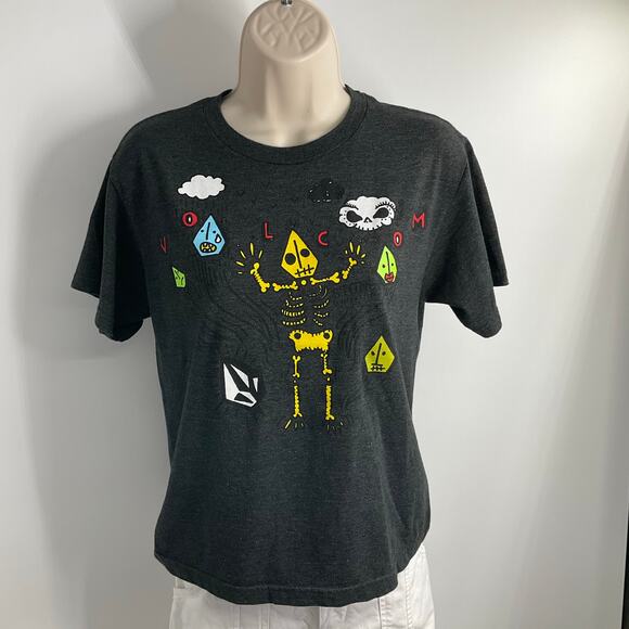 VOLCOM Womens Doodle Kite Skeleton Grunge Tshirt Medium - Picture 5 of 11